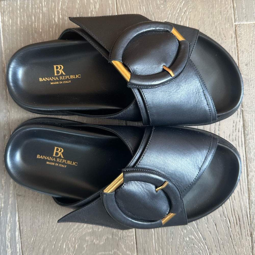 Banana Republic Black Leather Slides